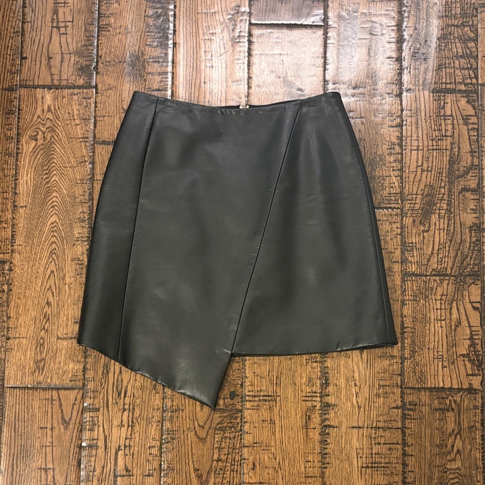 Ted Baker Black Asymmetrical Faux Leather Mini Skirt